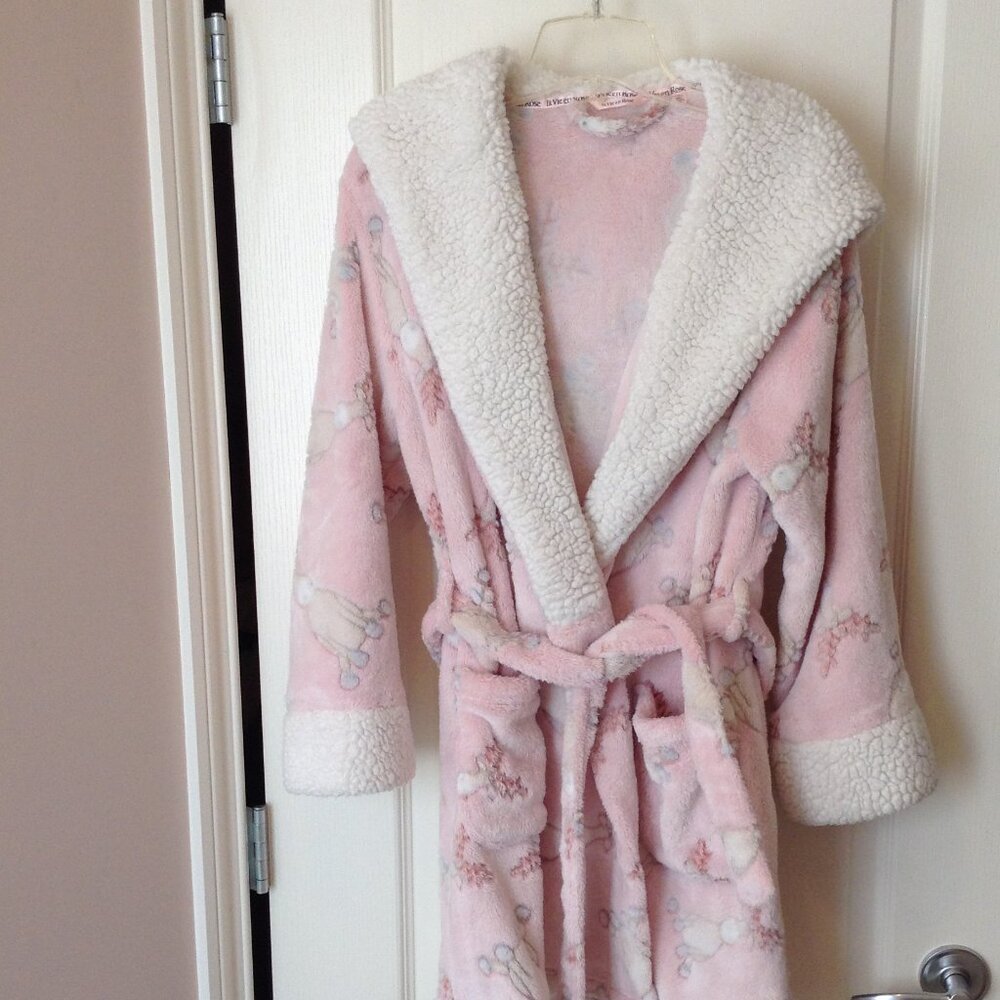 La Vie en Rose Women's Size M Hooded Bathrobe Housecoat Plush Bath Robe